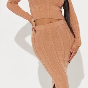 Fashionnova Tan Cable Knit Skirt Set